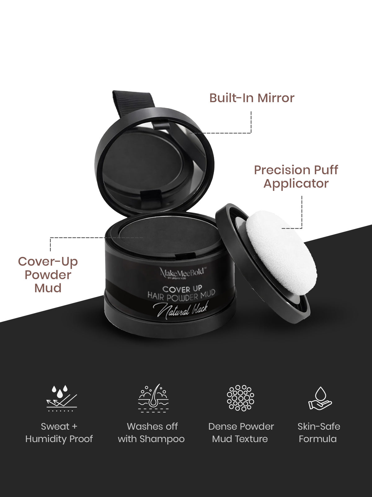 Makemeebold Cover up hair powder mud (Natural black)