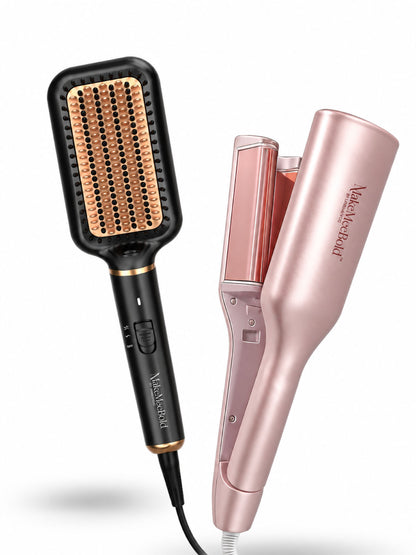 MakeMeeBold Wavy hair curler + Frizz free straightening Brush