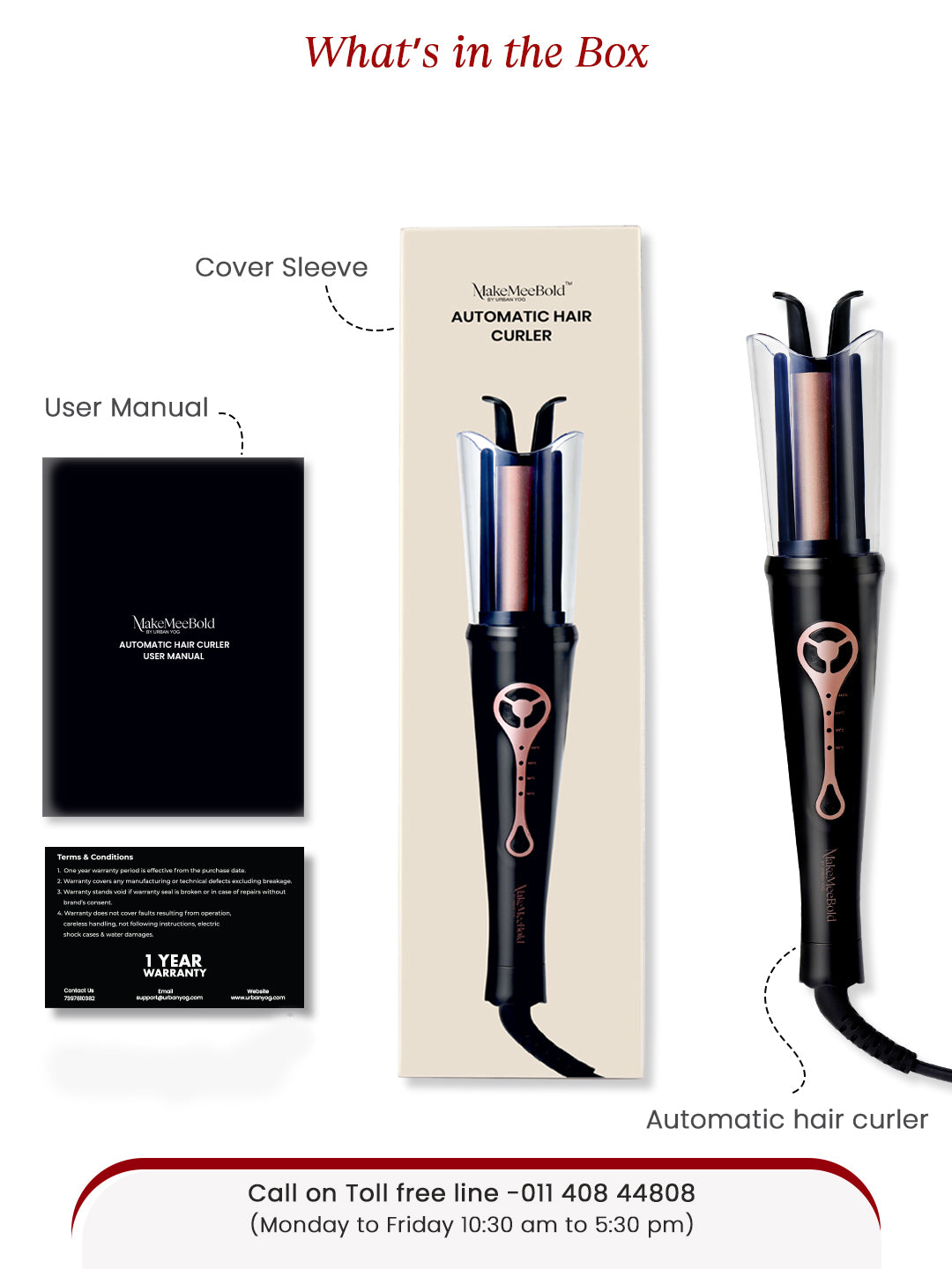 MakeMeeBold automatic hair curler with 1-year warranty