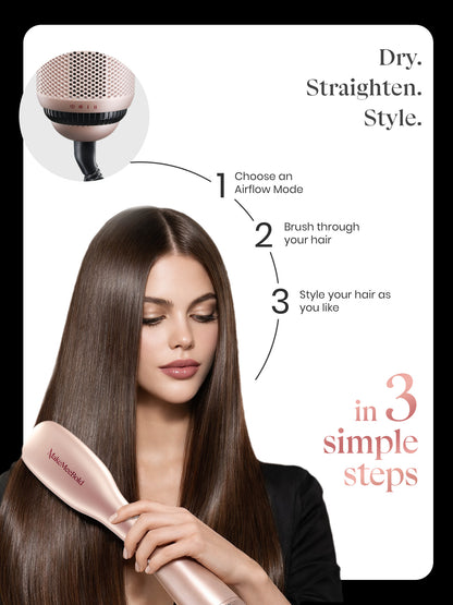 Hair dryer brush with 3 airflow modes for wet and dry styling