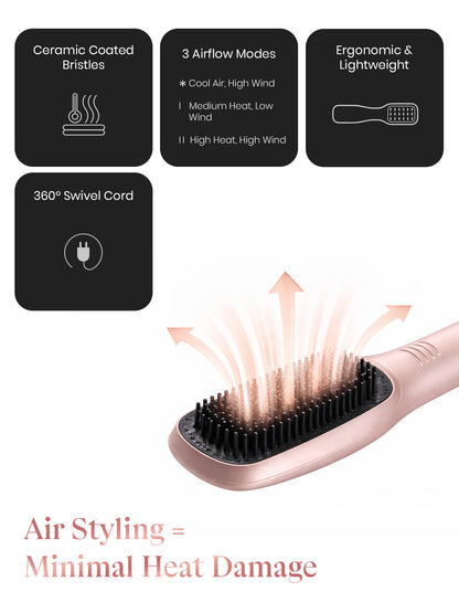 Ceramic-coated bristles on MakeMeeBold hair straightening brush for frizz-free hair