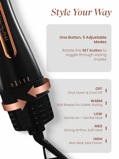 Hot air brush with 4 heat and speed settings