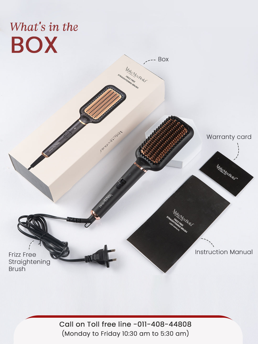 MakeMeeBold frizz free straightening brush with 1-year warranty